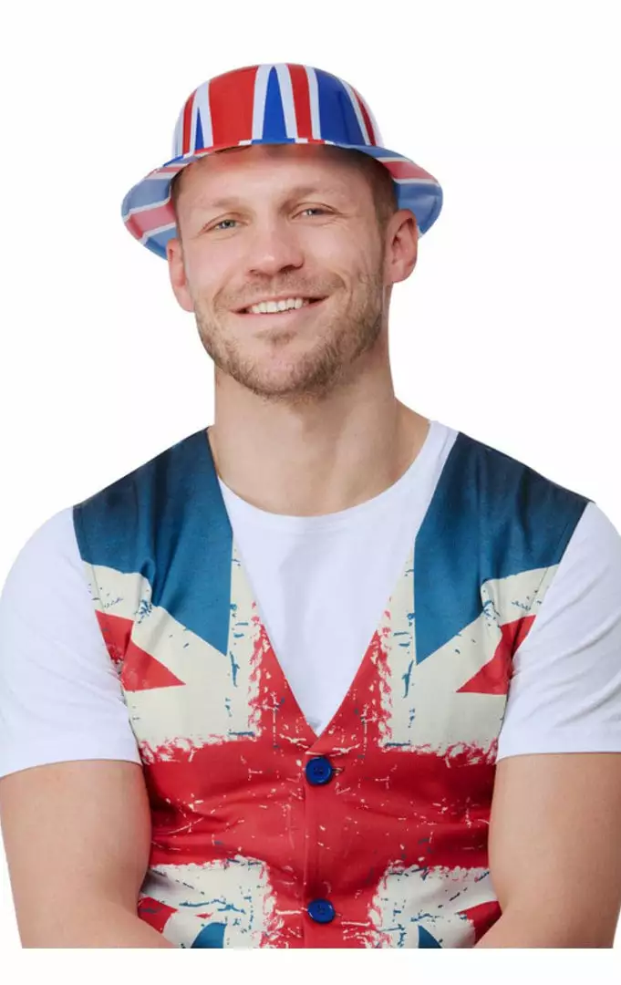 Generic Adult Unisex Plastic Union Jack Bowler Hat 2 Generic Adult Unisex Plastic Union Jack Bowler Hat