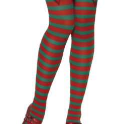 Smiffys Christmas Striped Elf Thigh High Stockings