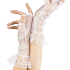 Smiffys Dolls Adult White Short Lace Fingerless Gloves