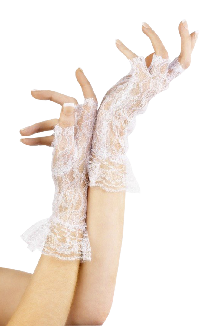 Smiffys Dolls Adult White Short Lace Fingerless Gloves 1 Smiffys Dolls Adult White Short Lace Fingerless Gloves