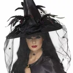 Smiffys Black Magic Witch Hat With Veil