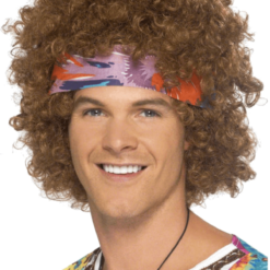 Smiffys Brown Hippy Afro With Headscarf All Decades /Era Costumes