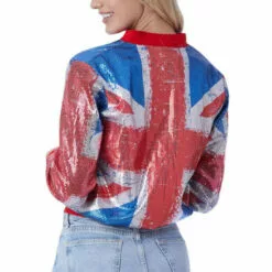 Generic Womens Union Jack Sequin Bomber Jacket Around The World
