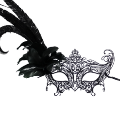 Generic Masquerade Ball Black Metal Feather Facepiece
